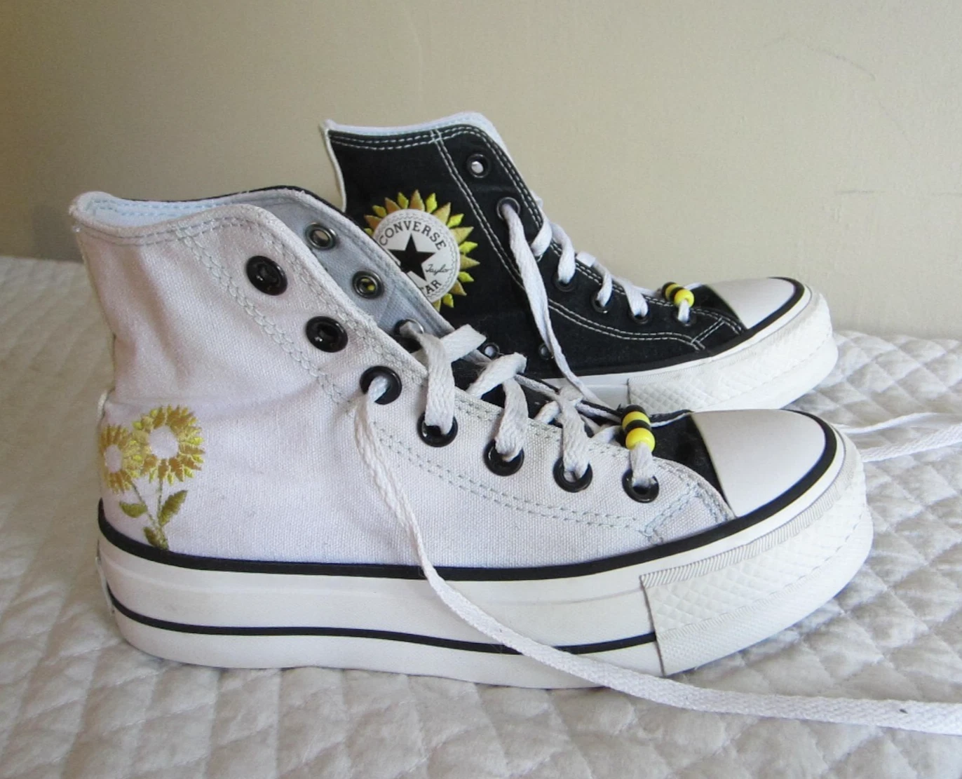 CONVERSE All Star Nero Bianco Fiori Spaccati Perline Ciao Mandrini Wmns 5 5
