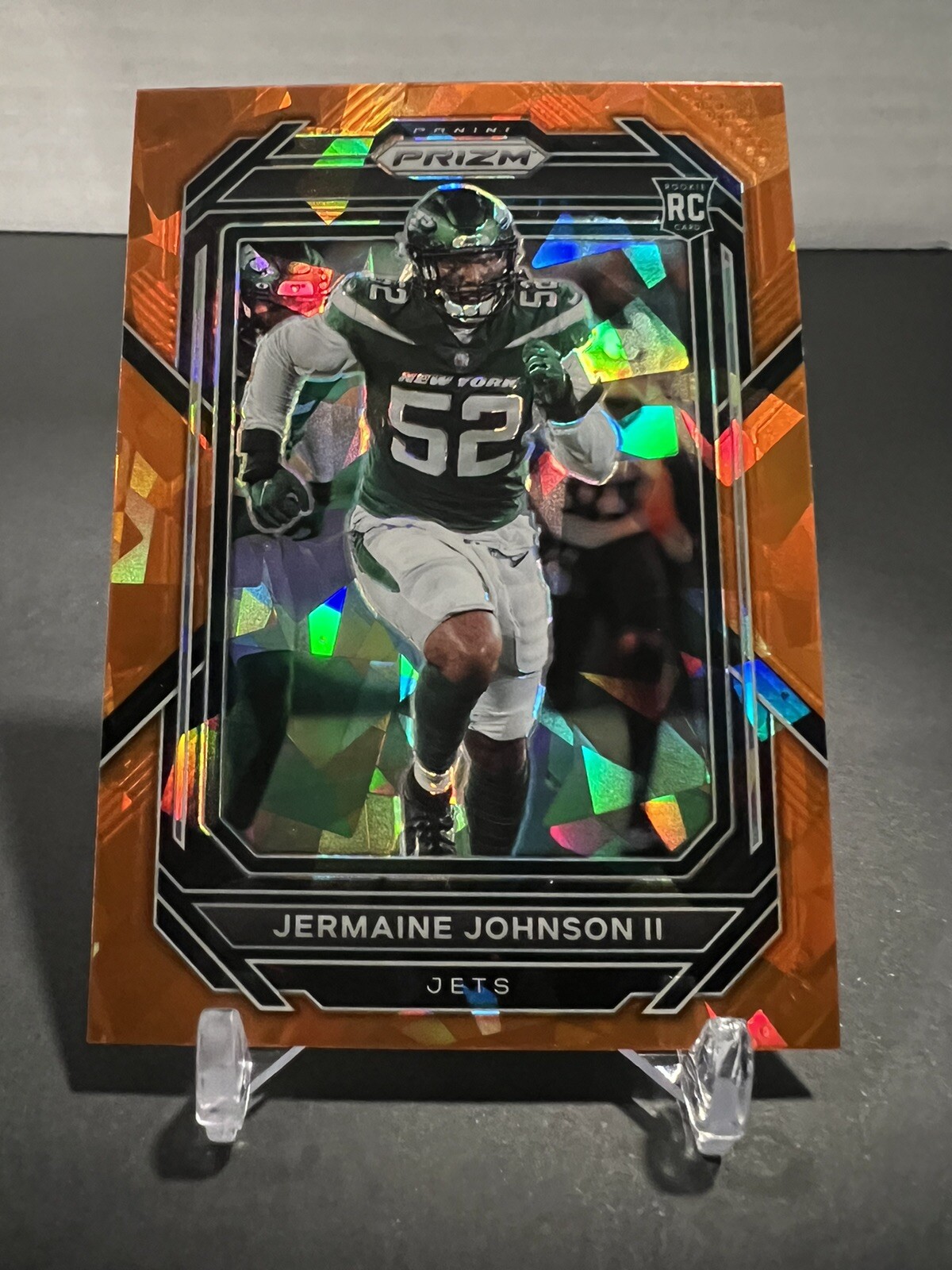 2022 Prizm Jermaine Johnson II RC Orange Cracked Ice Prizm Rookie #375 Jets