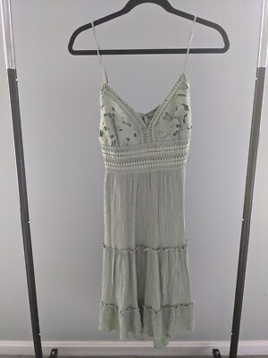 Love Tree Sage Green Tiered Crochet Top Boho Mini Dress | eBay