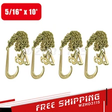 (4) Tow Chain J Hook Long Shank with T J & Grab Hook 5/16''x10' G70