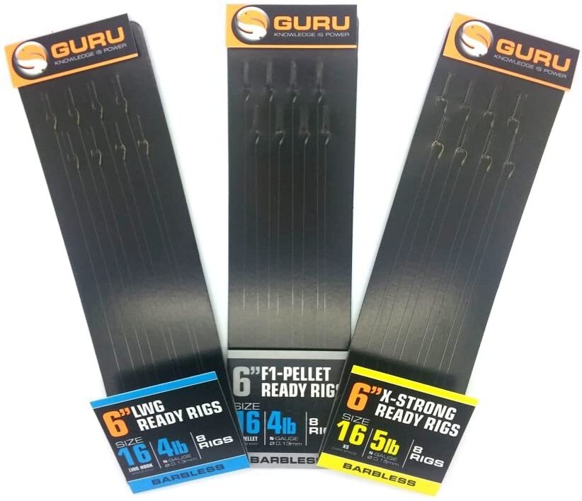 Guru 6"" Pole Rigs Ready Tied Hooklength F1 Pellet Size 22 Match Coarse Fishing