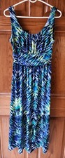 AB STUDIO Size Medium Maxi Dress Blue Green White Stretch Sleeveless Ladies
