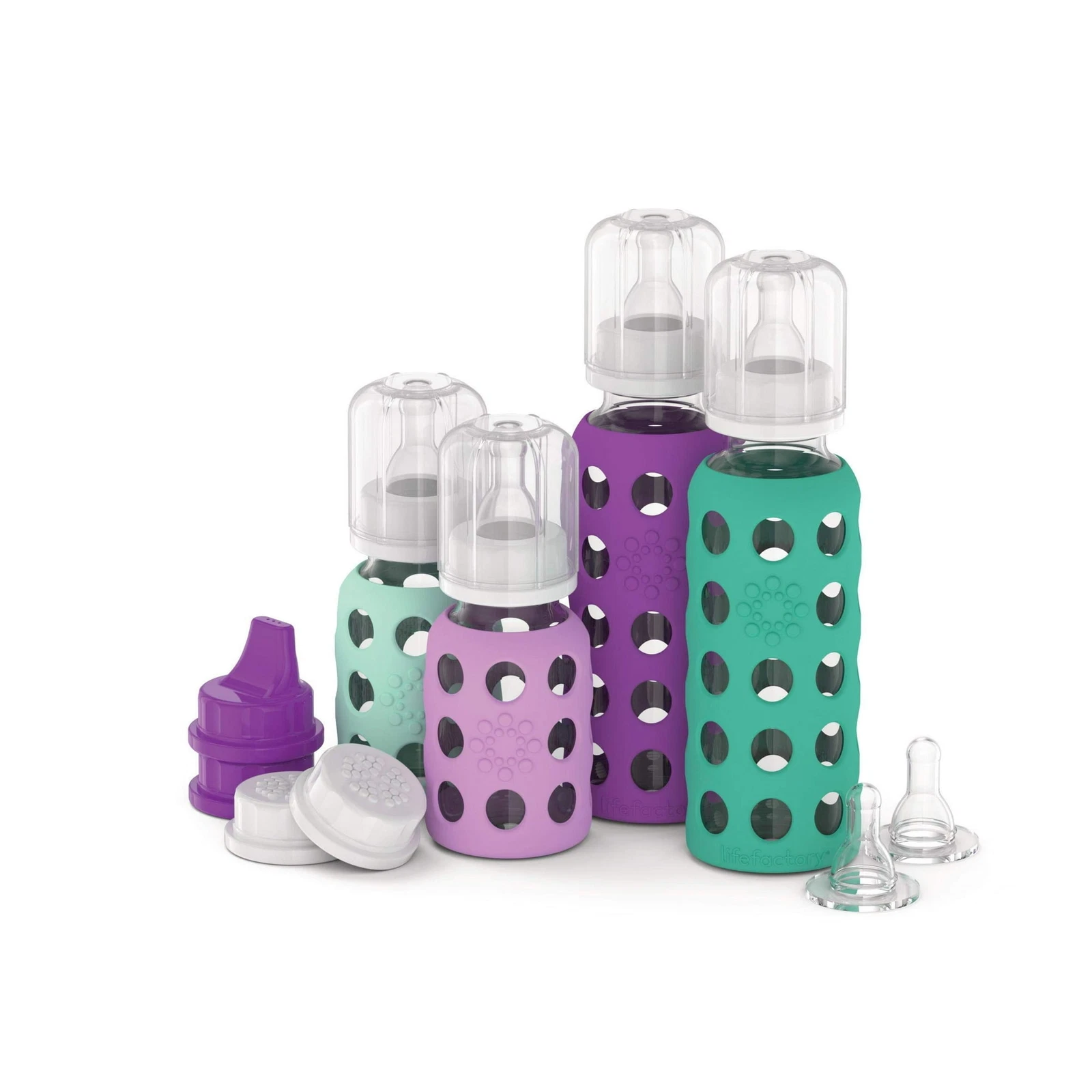 Lifefactory 4 Bottle Starter Set, Mint/Lavender/Kale/Grape/White