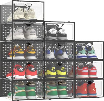 XXL Shoe Storage Box Fit for Size 14, Clear Plastic Stackable Shoe Organizer