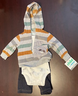 Child of Mine by Carter's Baby Boy 3-Piece Set Raccoon Hoodie Pants NWT 0-3 M