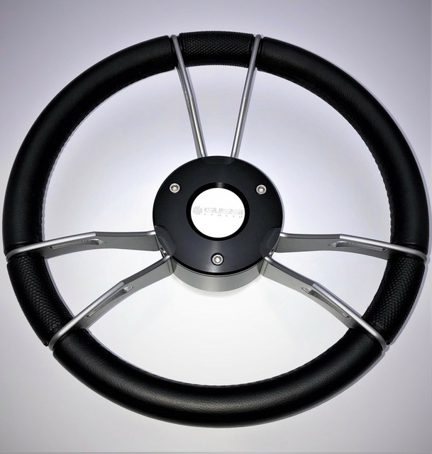 New Gussi Boat Steering Wheel Grey Anodized Spokes Soft Touch Rim