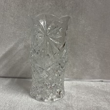 24 LEAD CRYSTAL HURRICANE CANDLE GLOBE Star Burst Diamond Cut Top Ruffle 6.5"