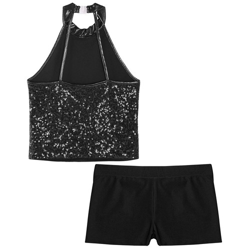 Kids Girls Outfit Shiny Dancewear Tops Suit Performance Costume Latin 2Pcs Set - Picture 32 of 41