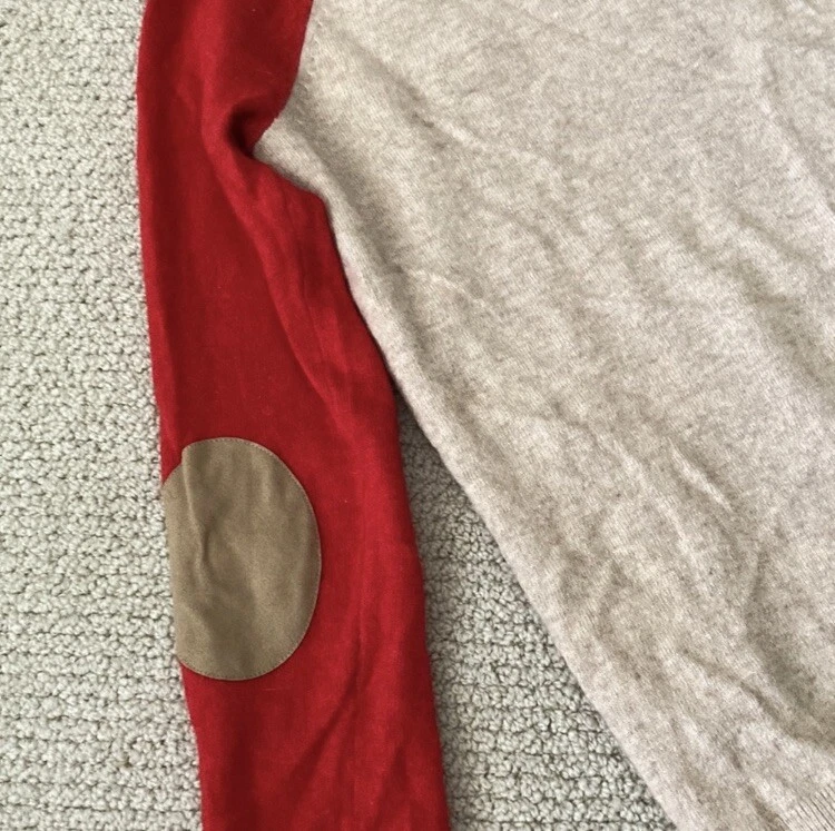 J. Crew Colorblock пуловер шерсти свитер пэчворк кнопка детали красный желтовато-коричневый XS - Изображение 4 из 4