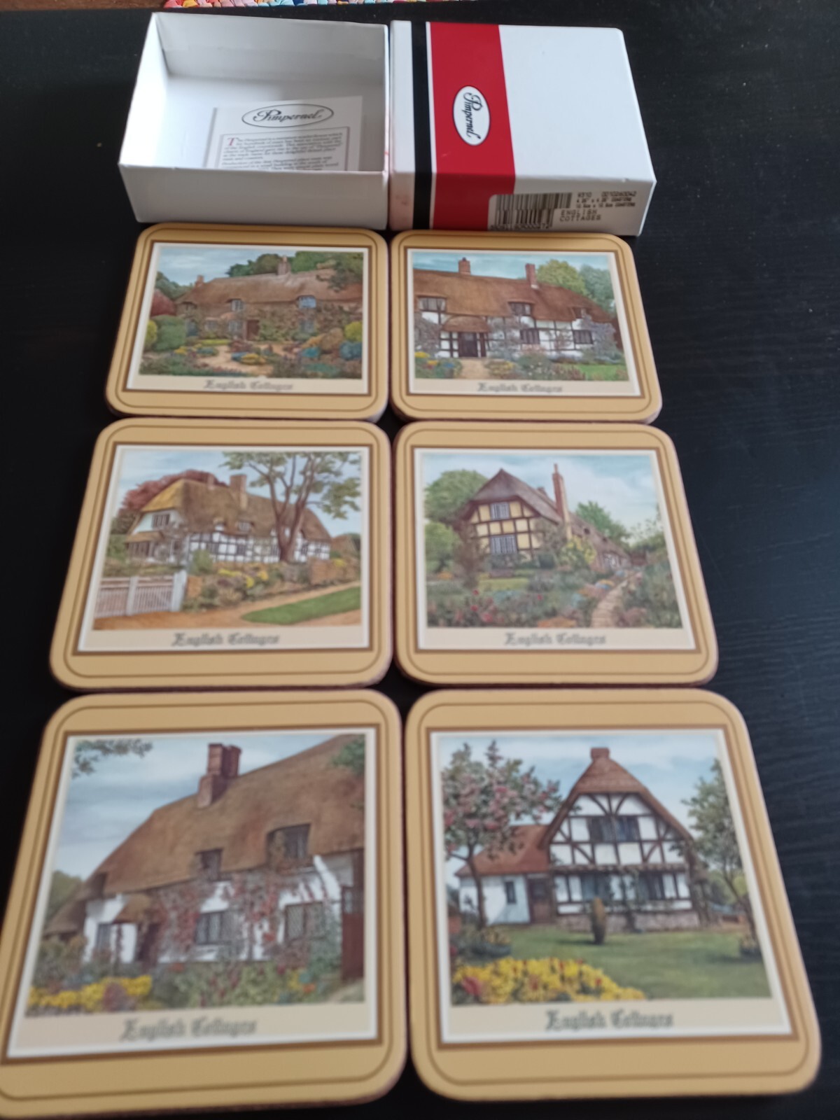 Pimpernel English Cottages Coasters Cork Back Made in England Box Set