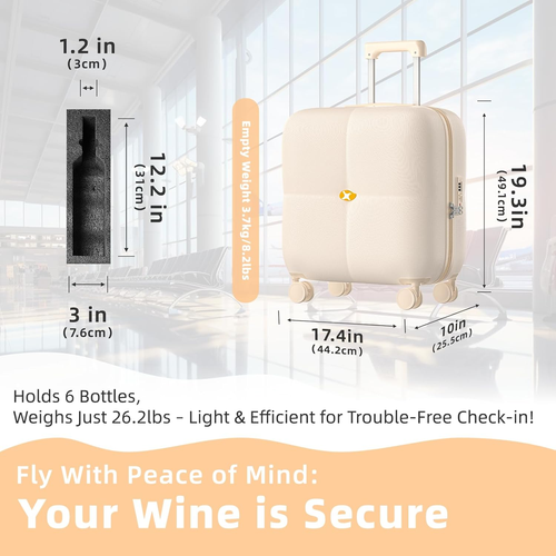 Wine Suitcase - 6 Bottle Travel Case with TSA Lock, Removable Inserts and Silent - Picture 3 of 6