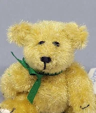 2"  Buster Miniature Artist Bear made by D. Kott Gold Velvet Green Bow