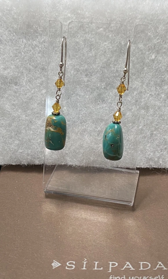 Silpada 925 Sterling Silver Gold Beads Turquoise Stone Earrings W1290 - Image 2 of 4
