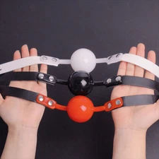PU Leather 48mm Solid Silicone Ball Open Mouth Gag Oral Harness Bondage Lock SM