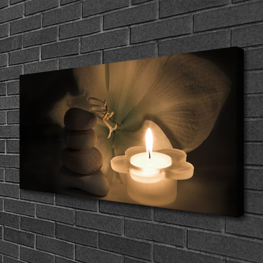 Photo sur toile 100x50 cm avec motif pierres et bougies pour décoration murale