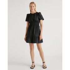 Quince 100% Organic Cotton Poplin Tiered Mini Dress Small Black NWT