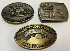 3 Brass Belt Buckles Mining Safety Award