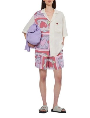 Scotch & Soda x Burton Morris Heart Print Damen Satz L Tencel Hemd & Shorts 2PC