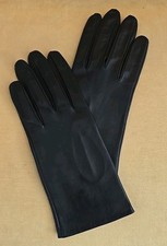Vintage Black Leather 9.5" Long Gloves Sz 7 1/2 Italy Silk Lined NEW