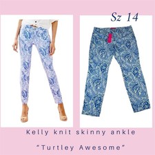 NWT Lilly Pulitzer 14 Kelly Knit Skinny Ankle Pants Blue Peri Turtley Awesome