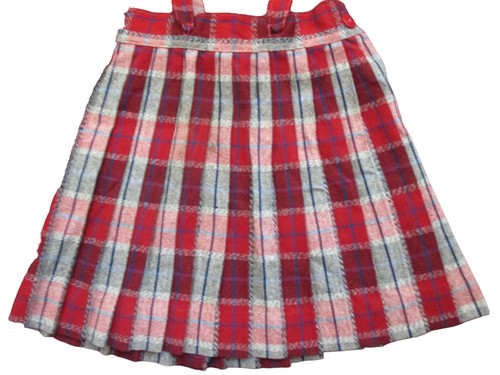 6/7 22" Waist Vintage Girl's Suspender Shorts Red Wool Plaid Pleated 1950's MCM - Picture 2 of 9