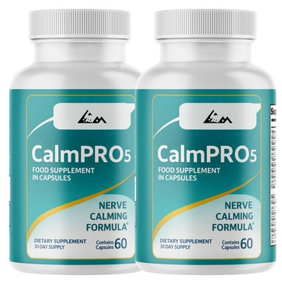CalmPro 5 Nerve Support Pills, Calming Formula Supplement - 2 Bottles