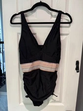 Blooming Jelly Black Bathing Suit with Multicolor Trim SIze Large NWT