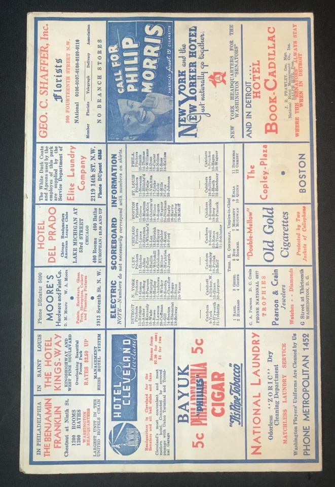 1938 Senators vs. NEW YORK YANKEES Scorecard DiMaggio & Gehrig in same lineup! - Image 2 of 4