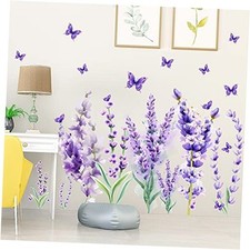 Removable Lavender Wall Decals Flowers Butterfly Wall Stickers DIY Purple
