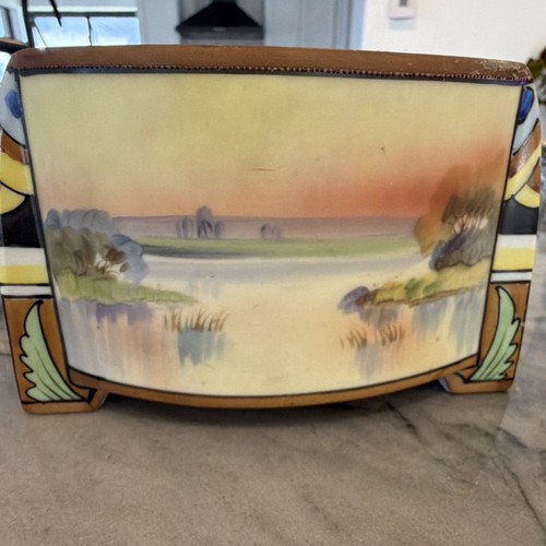 Noritake Hand-Painted Art Deco Landscape Porcelain Bowl/Planter Japan Decorative - Picture 6 of 6