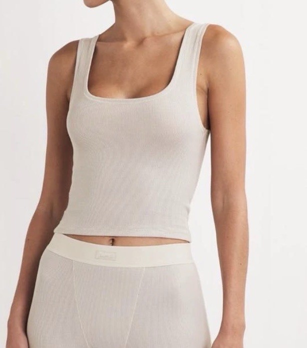 Skims Cotton Rib Scoop Neck Crop Tank Top In Stone Size XXS