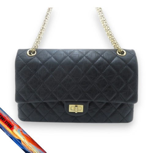 Chanel 2.55 Matelasse W Flap Bag 27 W Chain Black Calfskin Classic