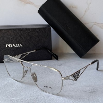 NEW Prada PR B50V Silver Pilot Aviator Eyeglasses Frames