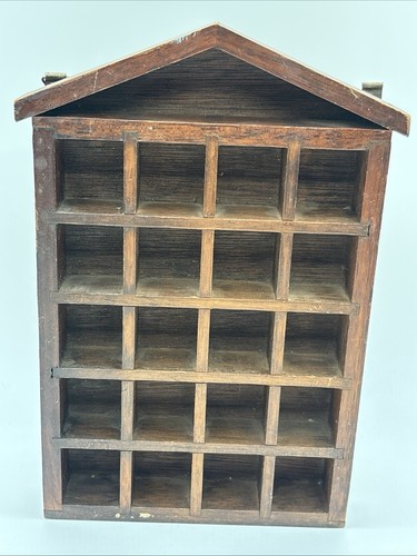 Vintage Miniature Hanging Wood House Shaped Wall Shelf For 20 Trinkets Thimbles