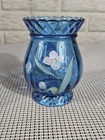 Vintage Fenton Hand-Painted Vase Signed by C Griffitts, Blue W/Flowers