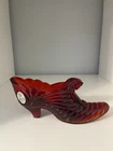 VTG Fenton Glass Ruby Red Hobnail Daisy & Button Kitten Cat Head Slipper Shoe