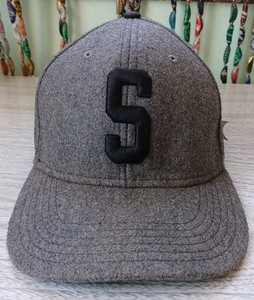 Stussy Hat Wool Blend Snap Back Varsity Cap Gray Black Embroidery One Size