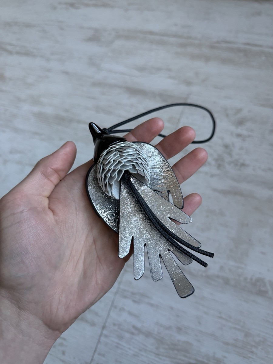 LOEWE Black Silver / Black Polka Magpie Exotic Bird Bag Charm