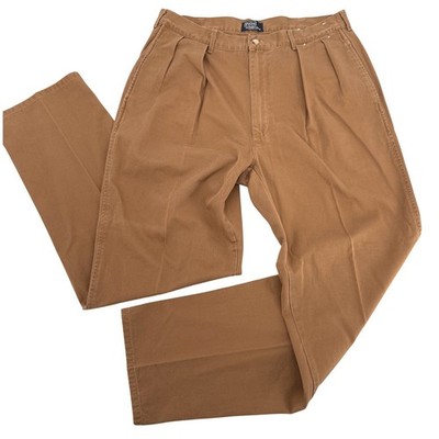 VTG Polo Ralph Lauren Andrew Pant Mens 36x32 Brown Pleated Chino USA MADE