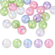 Disco Ball Beads, 50 Pcs 16mm, White/Light Green/Light Blue/Purple/Pink