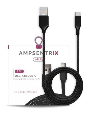USB Type C auf USB Type A Kabel (1 m / 3 ft) (AmpSentrix Infinity) (Schwarz)