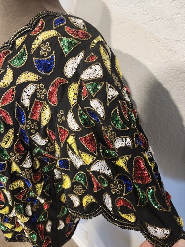 VTG Black Multicolor Sequin Beaded Womens M/l Top Blouse Creative Touch - Picture 8 of 13