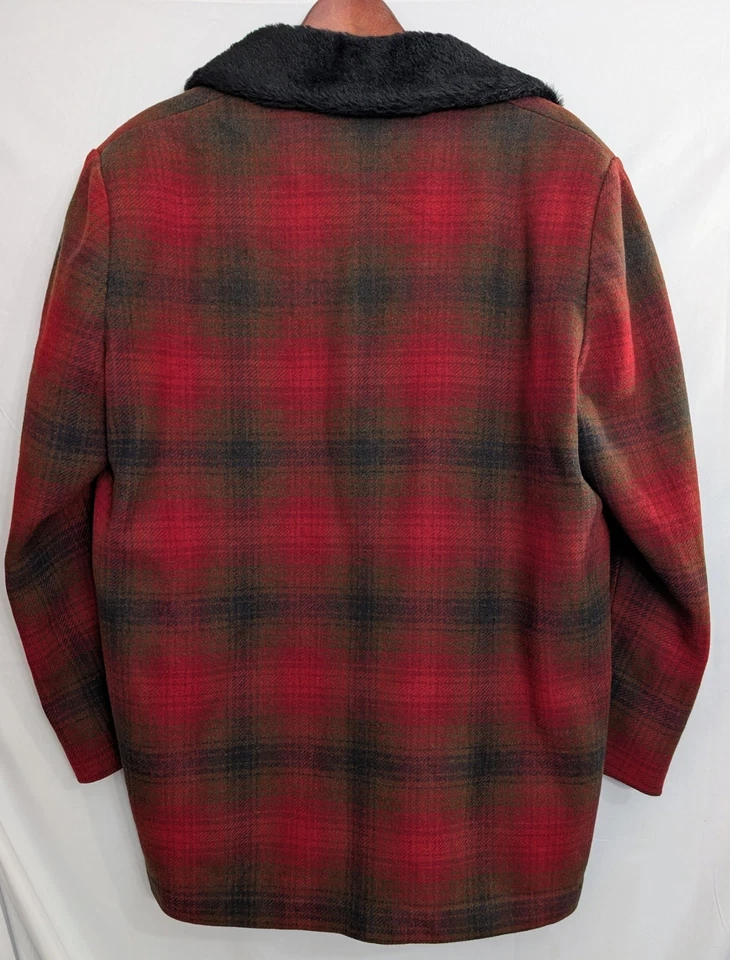 Vintage 1950s Pendleton Plaid Wool Quilted Lined Coat w/Fur Collar 50 Chest - Image 4 of 4