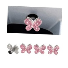 4PCS Bling Car Tire Valve Stem Caps, Butterfly Rhinestone Vehicle Wheel Pink