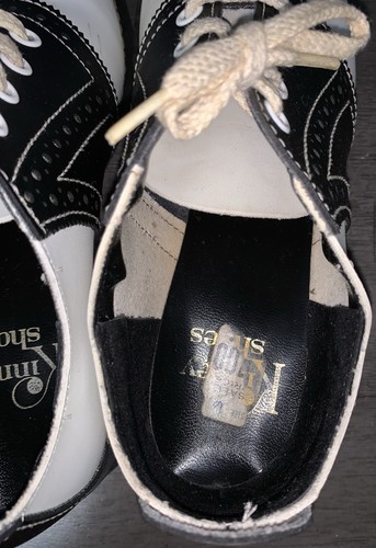 C8 1960s KINNEY SADDLE SHOES BLACK WHITE LEATHER WOMENS SZ 6 SOCK HOP HAPPY DAYS - Picture 14 of 20