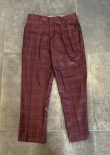Vinci Dress Pants Mens 32R Red Plaid Flat Front Classic Stretch Slacks Trousers
