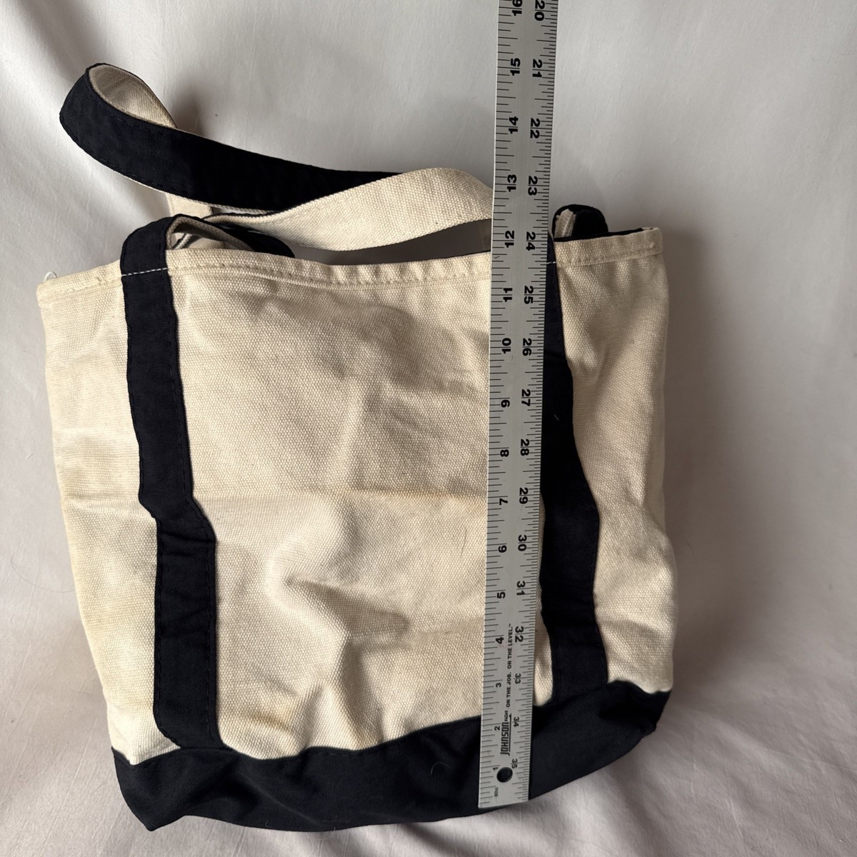 Vintage 90s Lands' End Black White Cream Classic Canvas Boat Tote
