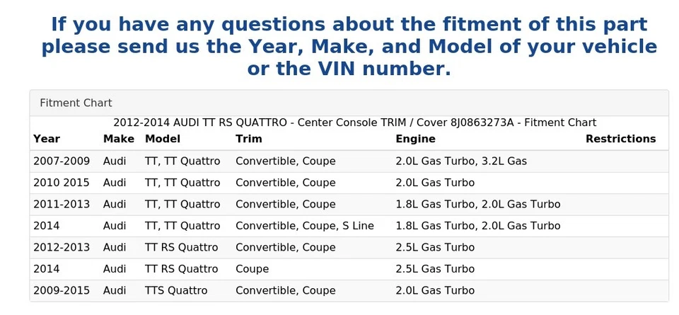 AUDI TT RS QUATTRO 2012-2014 - consola central TRIM/cubierta 8J0863273A Foto 4 de 4