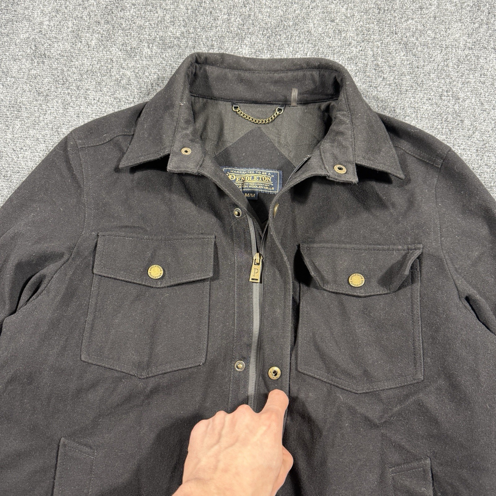 Pendleton Jacket Mens Medium Black Wool Blend Qui… - image 4