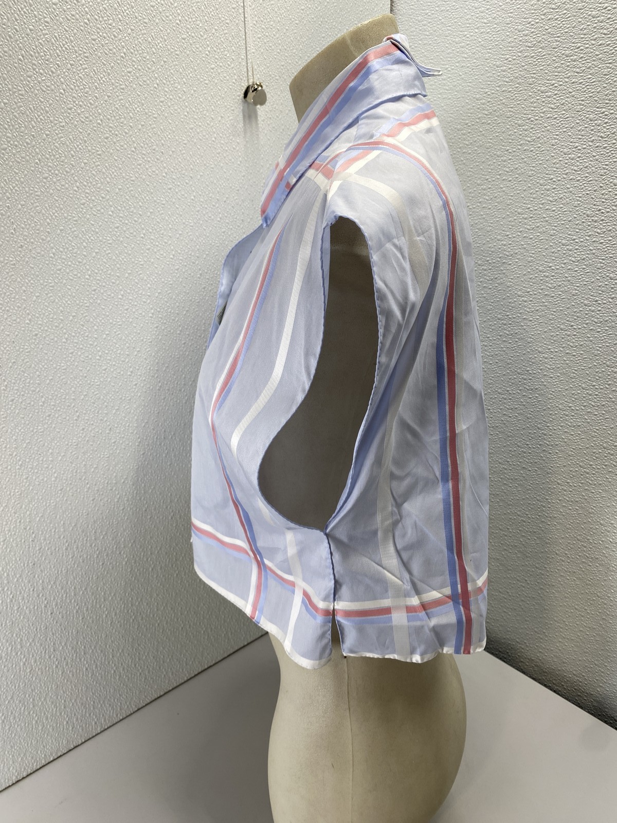 Prada Womens Bastista Check Cropped Cotton Shirt Size 8/IT 44 Blue/Pink thumbnail 5